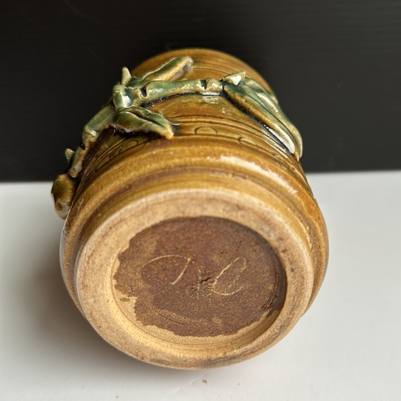 VTG Tree Frog Lucky Bamboo Art Pottery Vase Planter Majolica Ceramic - Picture 4 of 10